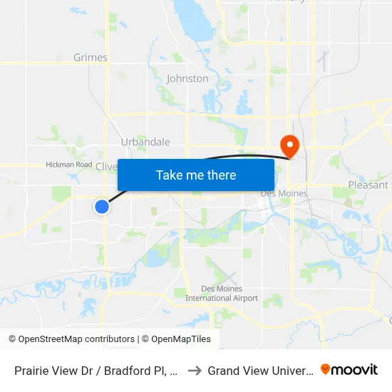Prairie View Dr / Bradford Pl, Wdm to Grand View University map