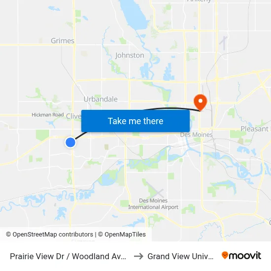 Prairie View Dr / Woodland Ave, Wdm to Grand View University map