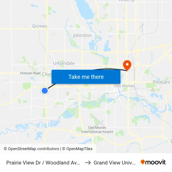 Prairie View Dr / Woodland Ave, Wdm to Grand View University map