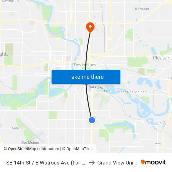 SE 14th St / E Watrous Ave (Far-Side), Dsm to Grand View University map