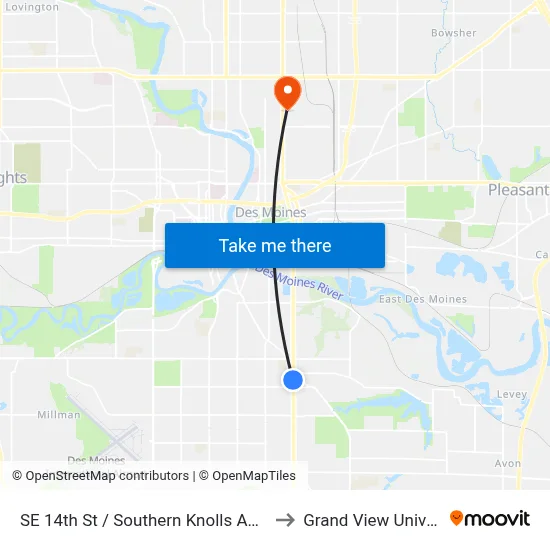 SE 14th St / Southern Knolls Apts, Dsm to Grand View University map