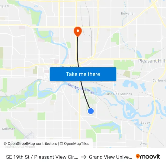 SE 19th St / Pleasant View Cir, Dsm to Grand View University map