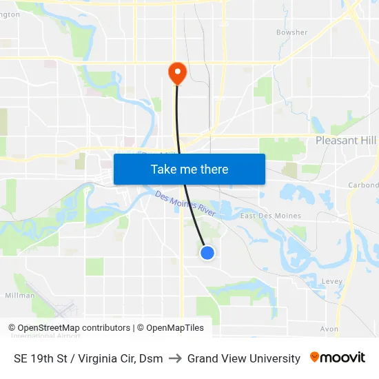 SE 19th St / Virginia Cir, Dsm to Grand View University map