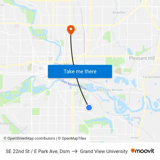SE 22nd St / E Park Ave, Dsm to Grand View University map