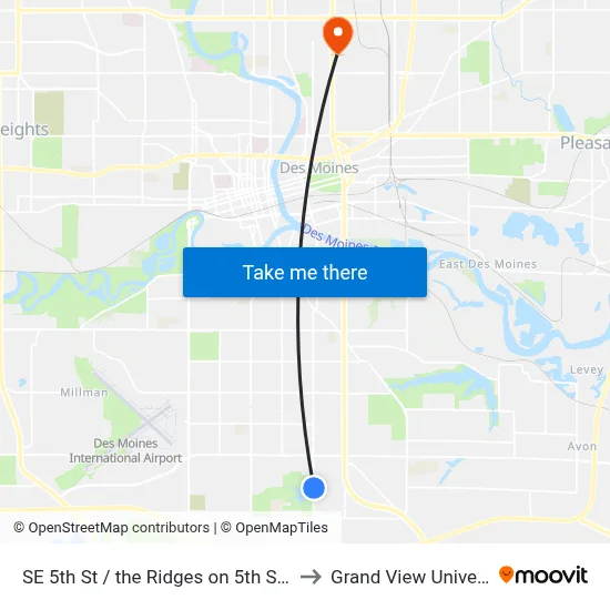 SE 5th St / the Ridges on 5th St, Dsm to Grand View University map
