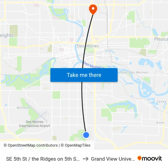 SE 5th St / the Ridges on 5th St, Dsm to Grand View University map