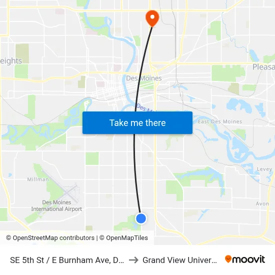 SE 5th St / E Burnham Ave, Dsm to Grand View University map