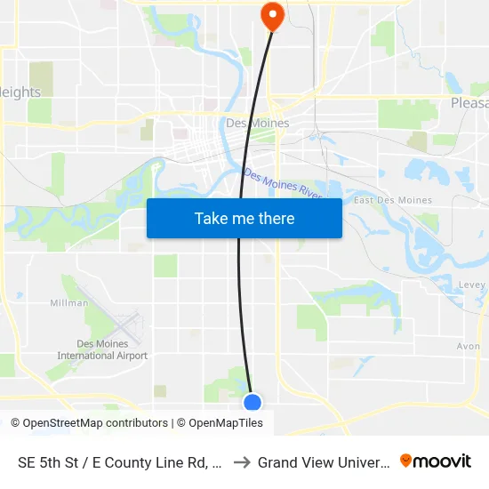 SE 5th St / E County Line Rd, Dsm to Grand View University map