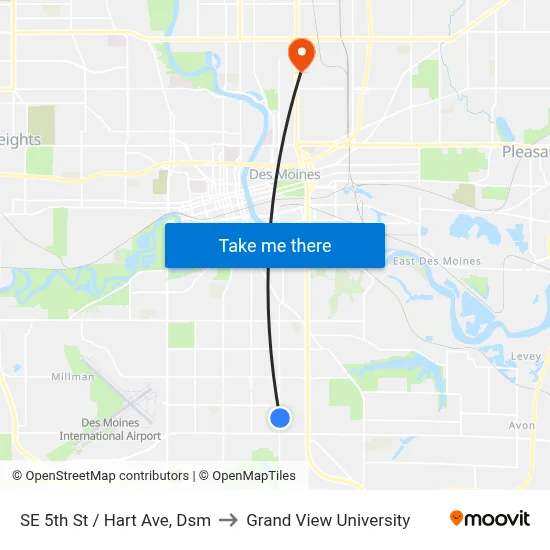 SE 5th St / Hart Ave, Dsm to Grand View University map