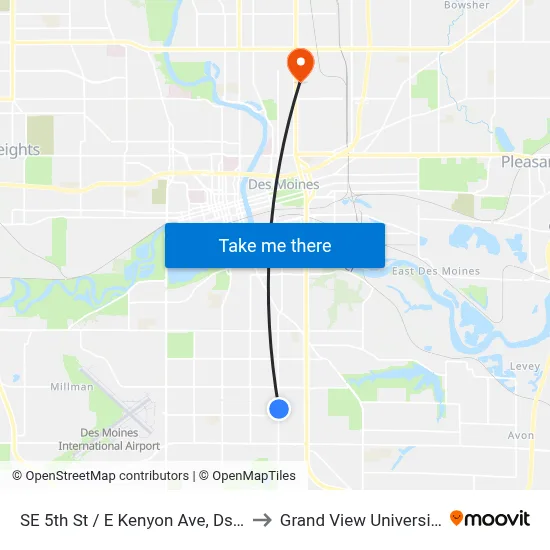 SE 5th St / E Kenyon Ave, Dsm to Grand View University map