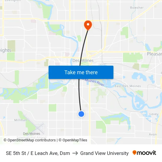 SE 5th St / E Leach Ave, Dsm to Grand View University map