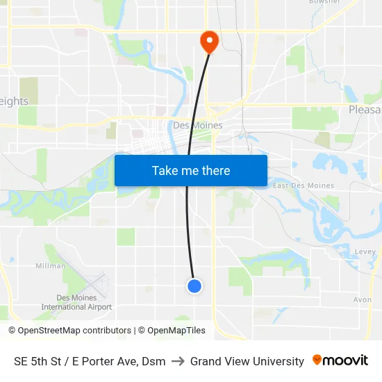 SE 5th St / E Porter Ave, Dsm to Grand View University map