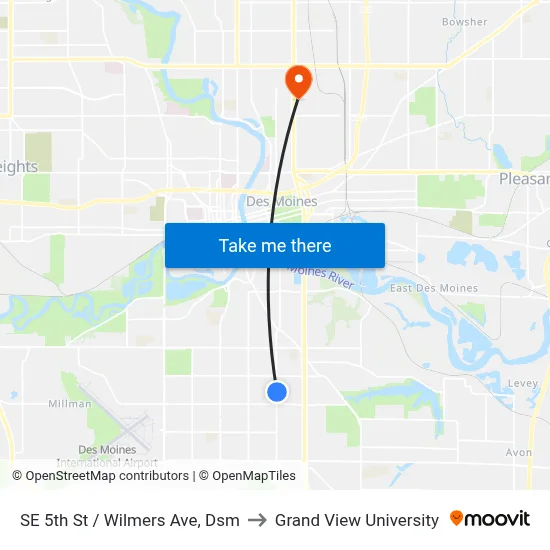 SE 5th St / Wilmers Ave, Dsm to Grand View University map