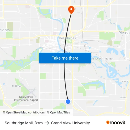 Southridge Mall, Dsm to Grand View University map