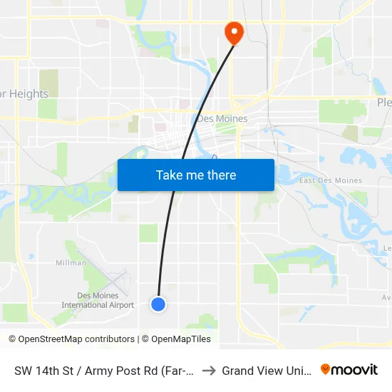 SW 14th St / Army Post Rd (Far-Side), Dsm to Grand View University map