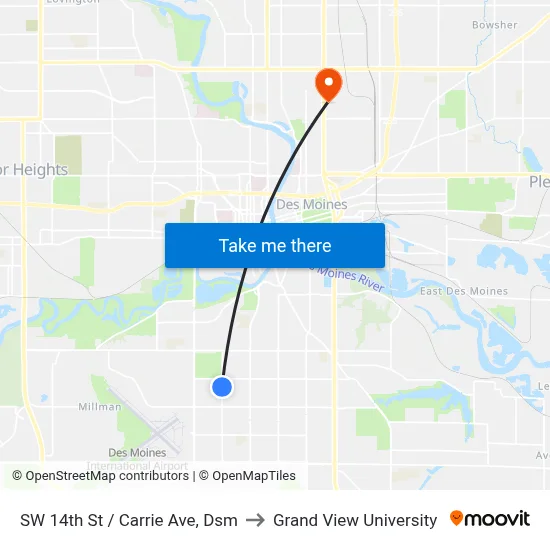 SW 14th St / Carrie Ave, Dsm to Grand View University map