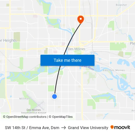 SW 14th St / Emma Ave, Dsm to Grand View University map