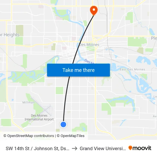 SW 14th St / Johnson St, Dsm to Grand View University map