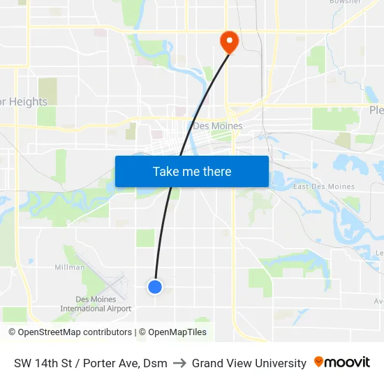 SW 14th St / Porter Ave, Dsm to Grand View University map