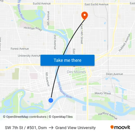 SW 7th St / #501, Dsm to Grand View University map