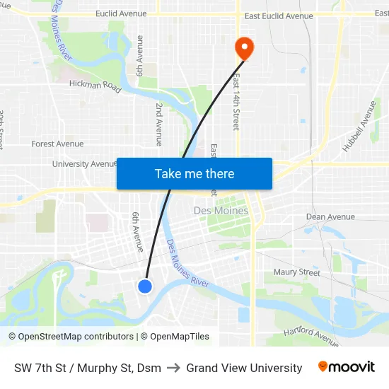 SW 7th St / Murphy St, Dsm to Grand View University map
