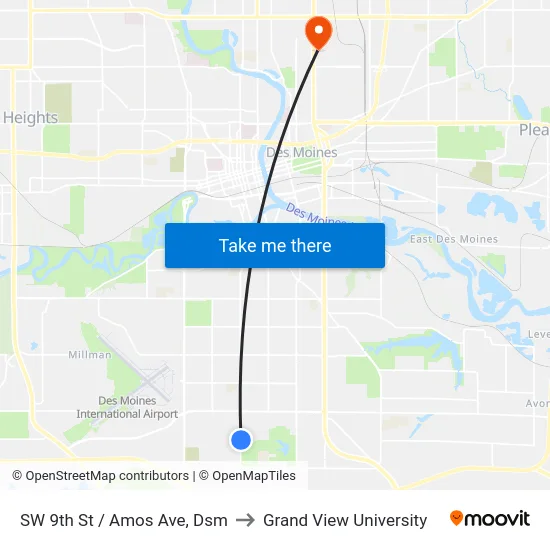 SW 9th St / Amos Ave, Dsm to Grand View University map