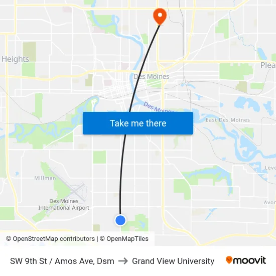SW 9th St / Amos Ave, Dsm to Grand View University map