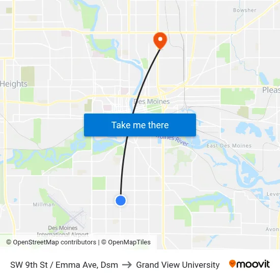 SW 9th St / Emma Ave, Dsm to Grand View University map