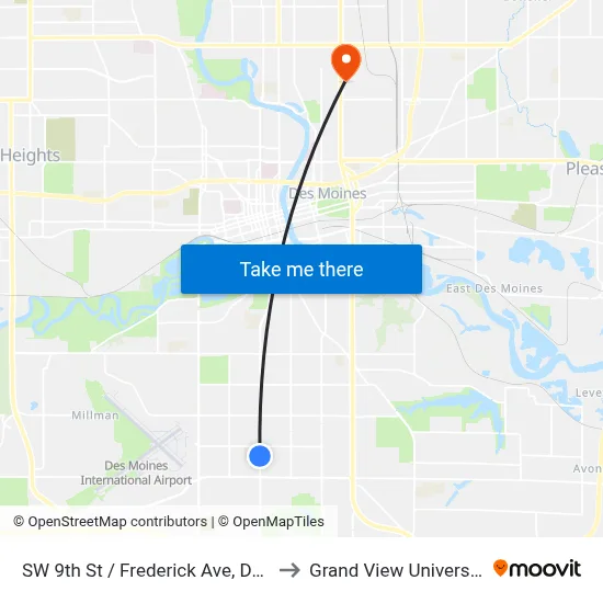 SW 9th St / Frederick Ave, Dsm to Grand View University map
