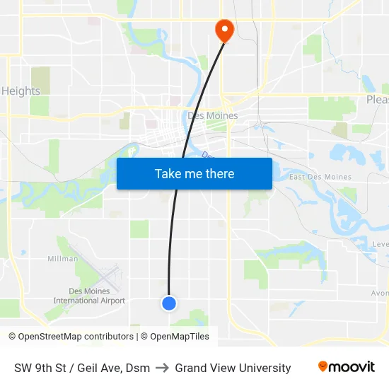 SW 9th St / Geil Ave, Dsm to Grand View University map
