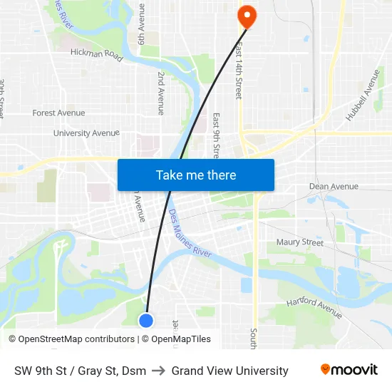 SW 9th St / Gray St, Dsm to Grand View University map