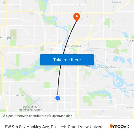 SW 9th St / Hackley Ave, Dsm to Grand View University map