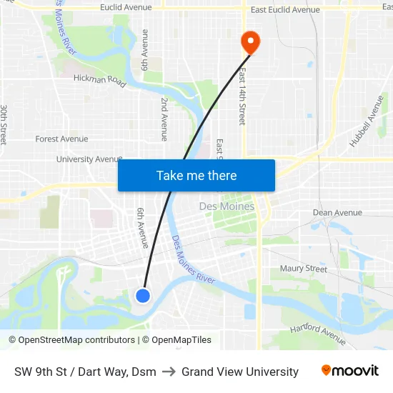 SW 9th St / Dart Way, Dsm to Grand View University map