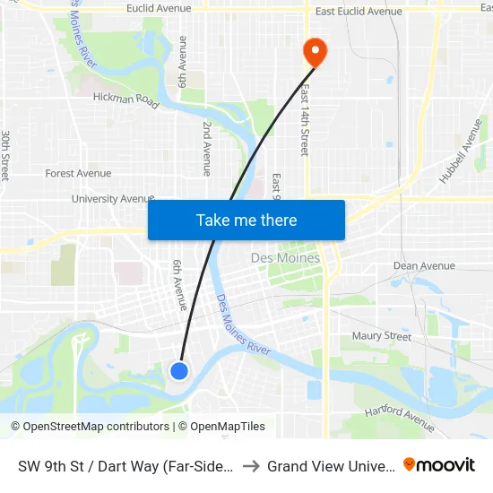 SW 9th St / Dart Way (Far-Side), Dsm to Grand View University map
