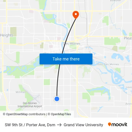 SW 9th St / Porter Ave, Dsm to Grand View University map
