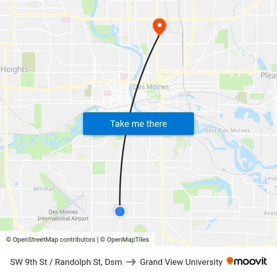 SW 9th St / Randolph St, Dsm to Grand View University map