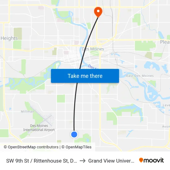 SW 9th St / Rittenhouse St, Dsm to Grand View University map