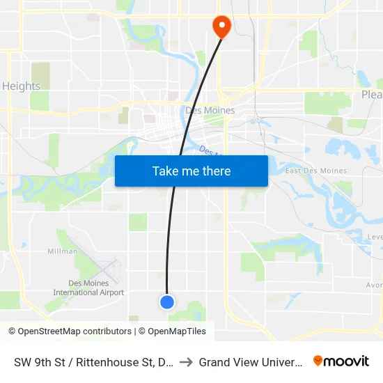 SW 9th St / Rittenhouse St, Dsm to Grand View University map