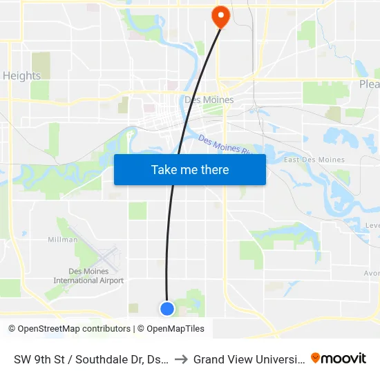 SW 9th St / Southdale Dr, Dsm to Grand View University map