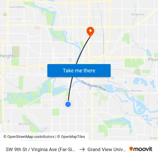 SW 9th St / Virginia Ave (Far-Side), Dsm to Grand View University map