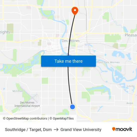 Southridge / Target, Dsm to Grand View University map