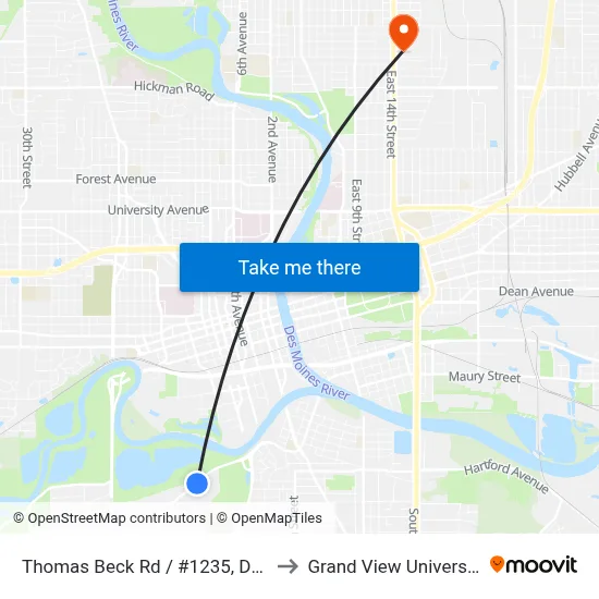 Thomas Beck Rd / #1235, Dsm to Grand View University map