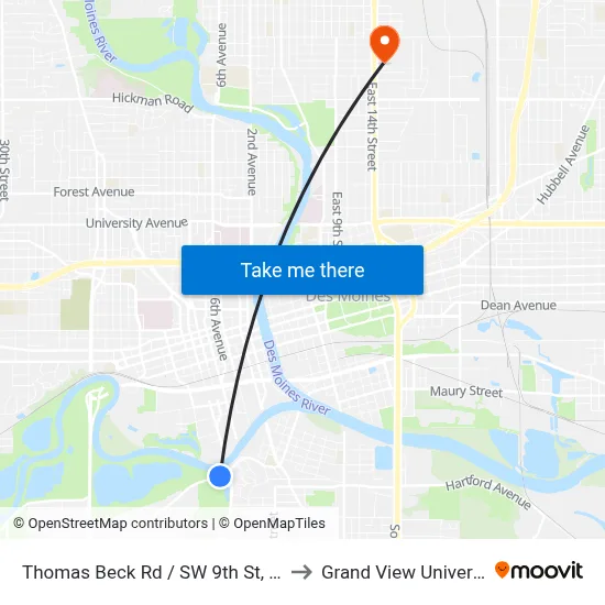 Thomas Beck Rd / SW 9th St, Dsm to Grand View University map
