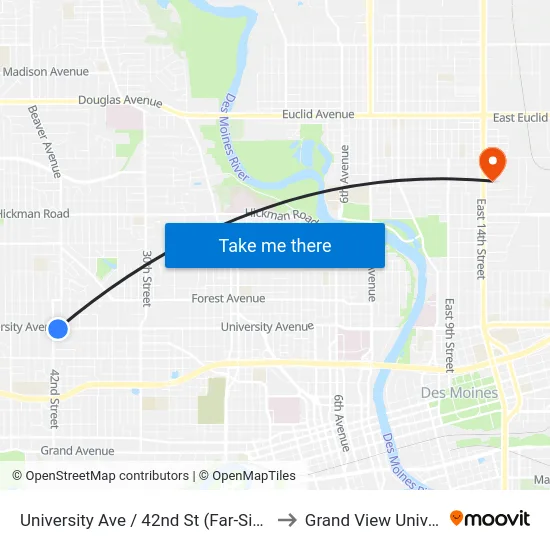 University Ave / 42nd St (Far-Side), Dsm to Grand View University map