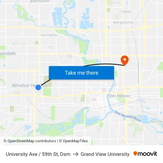 University Ave / 59th St, Dsm to Grand View University map