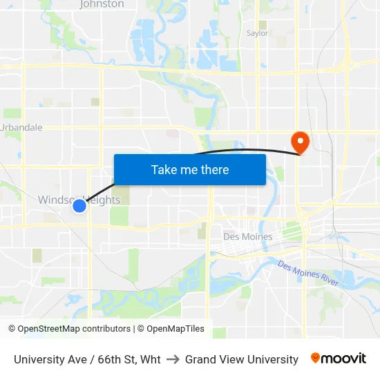University Ave / 66th St, Wht to Grand View University map