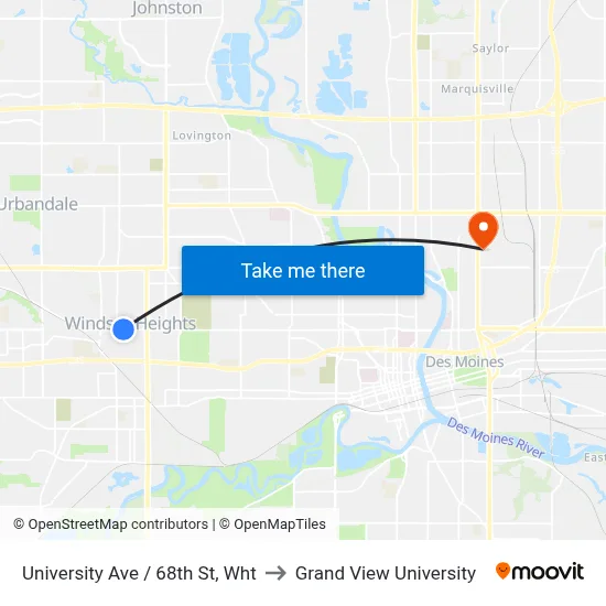 University Ave / 68th St, Wht to Grand View University map