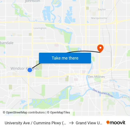 University Ave / Cummins Pkwy (Far-Side), Dsm to Grand View University map