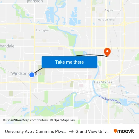 University Ave / Cummins Pkwy, Dsm to Grand View University map