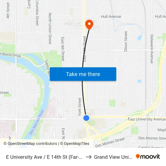 E University Ave / E 14th St (Far-Side), Dsm to Grand View University map